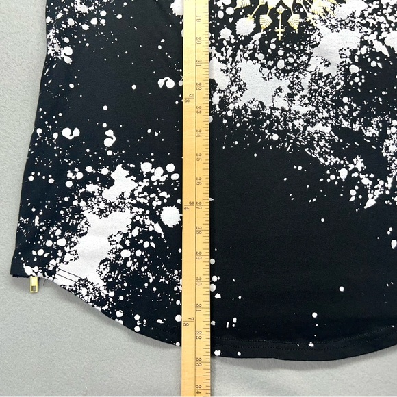 SCREENSHOT Womens Top Shirt XL X-Large Black Gold White Splatter Short Sleeve - Picture 8 of 11